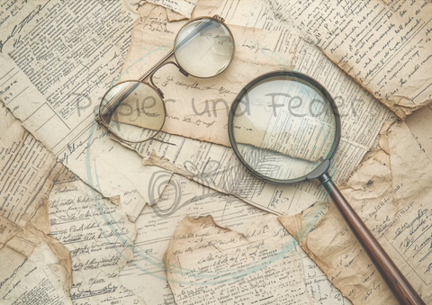 Designpapier "Den Tätern auf der Spur" // 8 Blatt // DIN A 4 // doppelseitig bedruckt // 110 g/m²