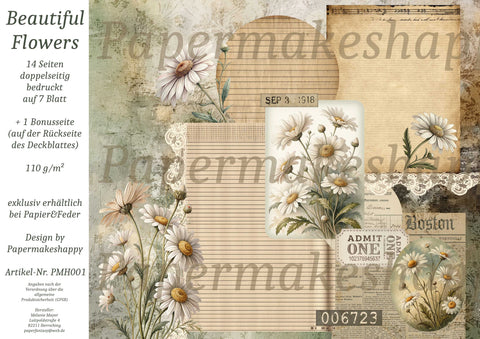 "Beautiful Flowers" // Papermakeshappy // 7 Blatt Designpapier // doppelseitig bedruckt