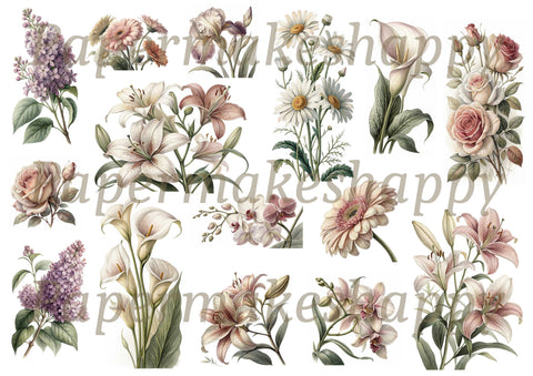 "Beautiful Flowers" // Papermakeshappy // Ephemera-Set // 200 g/m²