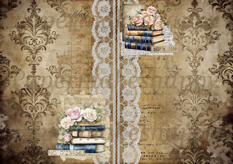 "Books & Damask" // Papermakeshappy // 9 Blatt Designpapier // doppelseitig bedruckt