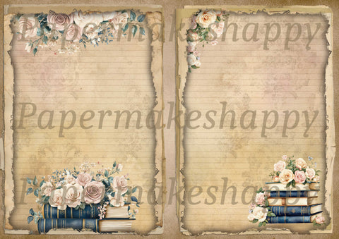 "Books & Damask" // Papermakeshappy // 9 Blatt Designpapier // doppelseitig bedruckt