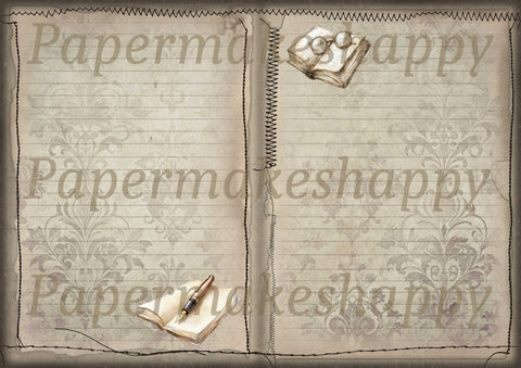 "Books & Damask" // Papermakeshappy // 9 Blatt Designpapier // doppelseitig bedruckt