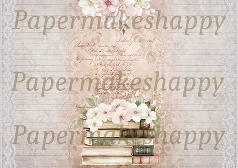 "Books & Damask" // Papermakeshappy // 9 Blatt Designpapier // doppelseitig bedruckt