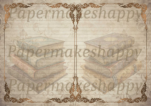 "Books & Damask" // Papermakeshappy // 9 Blatt Designpapier // doppelseitig bedruckt