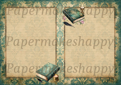 "Books & Damask" // Papermakeshappy // 9 Blatt Designpapier // doppelseitig bedruckt