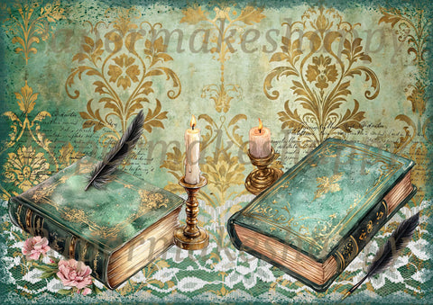 "Books & Damask" // Papermakeshappy // 9 Blatt Designpapier // doppelseitig bedruckt