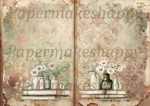 "Books & Damask" // Papermakeshappy // 9 Blatt Designpapier // doppelseitig bedruckt