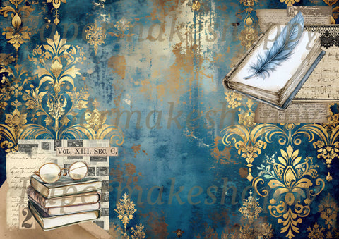 "Books & Damask" // Papermakeshappy // 9 Blatt Designpapier // doppelseitig bedruckt