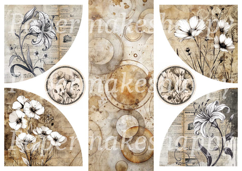 "Brown Flowers" // Papermakeshappy // Ephemera-Set // 200 g/m²