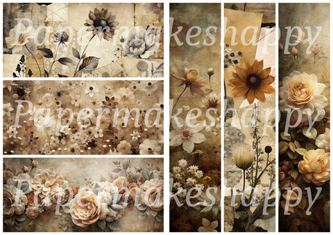 "Brown Flowers" // Papermakeshappy // Ephemera-Set // 200 g/m²