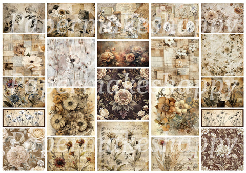 "Brown Flowers" // Papermakeshappy // Ephemera-Set // 200 g/m²