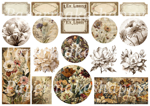"Brown Flowers" // Papermakeshappy // Ephemera-Set // 200 g/m²