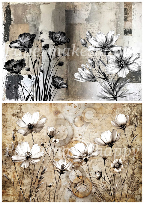 "Brown Flowers" // Papermakeshappy // Ephemera-Set // 200 g/m²