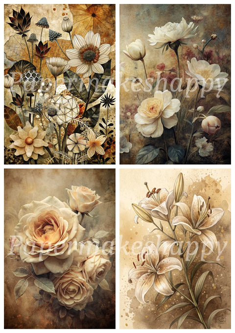 "Brown Flowers" // Papermakeshappy // Ephemera-Set // 200 g/m²