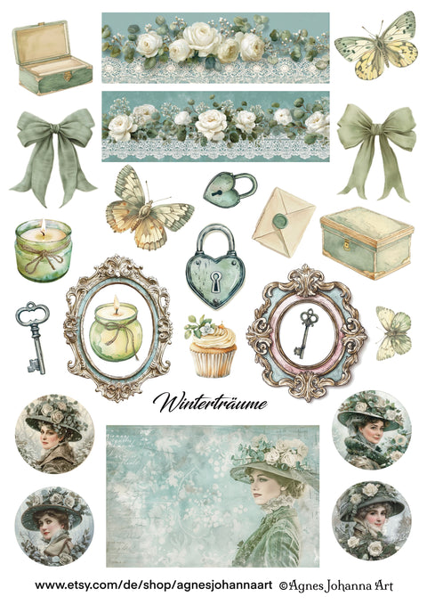 "Eukalyptus und Rosen"(Januar 2026) // AgnesJohanna Art // 7 Blatt Designpapier // doppelseitig bedruckt