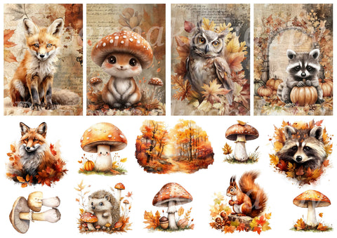 "Fall Animals Ephemera" // Papermakeshappy // Ephemera-Set // 200 g/m²