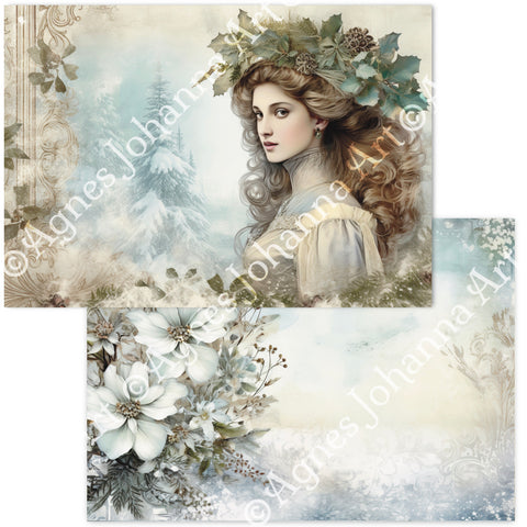 "Frosty Greenery" // AgnesJohanna Art // 7 sheets of design paper // printed on both sides 