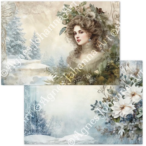 "Frosty Greenery" // AgnesJohanna Art // 7 Blatt Designpapier // doppelseitig bedruckt