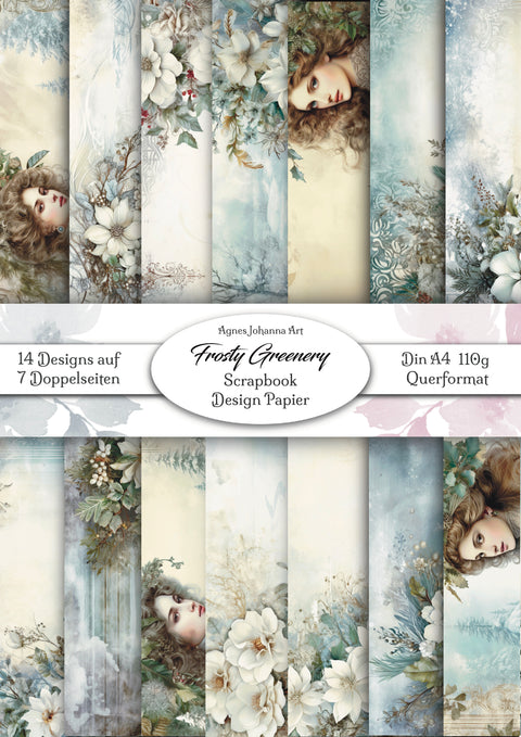 "Frosty Greenery" // AgnesJohanna Art // 7 sheets of design paper // printed on both sides 