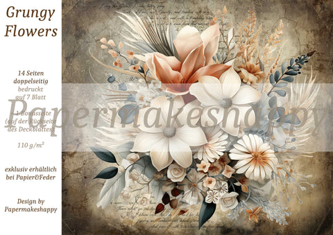 "Grungy Flowers" // Papermakeshappy // 7 Blatt Designpapier // doppelseitig bedruckt