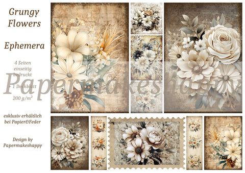 "Grungy Flowers" // Papermakeshappy // Ephemera set // 200 g/m²