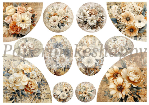 "Grungy Flowers" // Papermakeshappy // Ephemera set // 200 g/m²