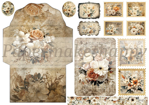 "Grungy Flowers" // Papermakeshappy // Ephemera set // 200 g/m²