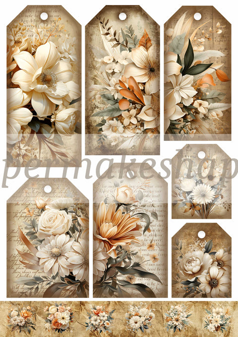 "Grungy Flowers" // Papermakeshappy // Ephemera-Set // 200 g/m²