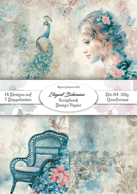 "Elegant Bohemian" // AgnesJohanna Art // 7 Blatt Designpapier // doppelseitig bedruckt