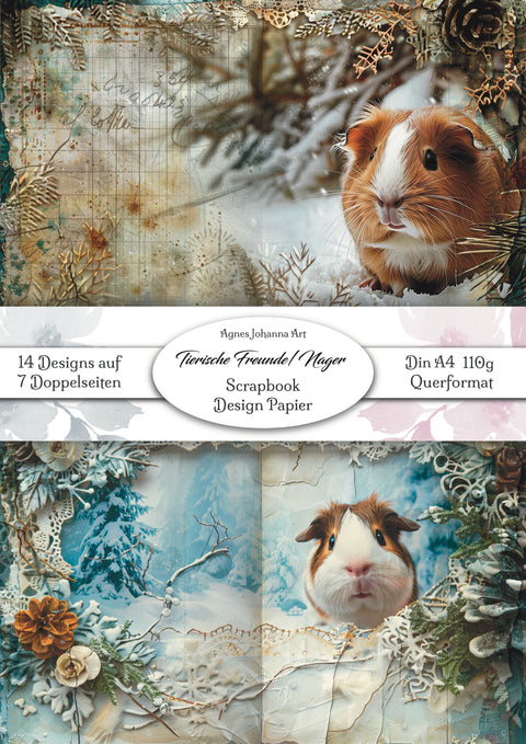 "Tierische Freunde - Nager (Meerschweinchen)" // AgnesJohanna Art // 7 Blatt Designpapier // doppelseitig bedruckt