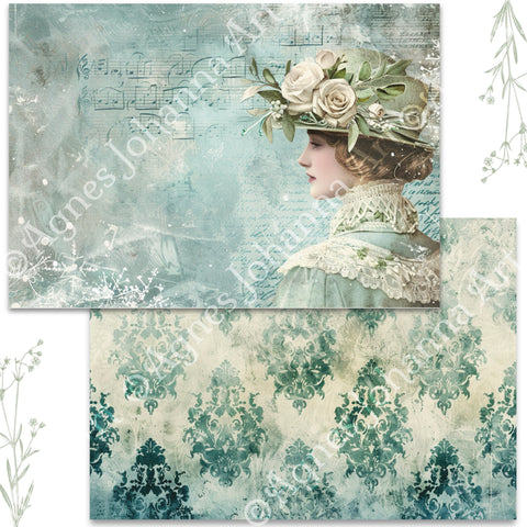 "Eukalyptus und Rosen"(Januar 2026) // AgnesJohanna Art // 7 Blatt Designpapier // doppelseitig bedruckt