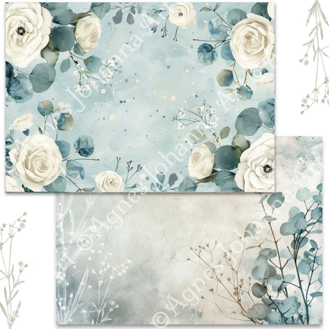 "Eukalyptus und Rosen"(Januar 2026) // AgnesJohanna Art // 7 Blatt Designpapier // doppelseitig bedruckt