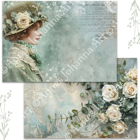 "Eukalyptus und Rosen"(Januar 2026) // AgnesJohanna Art // 7 Blatt Designpapier // doppelseitig bedruckt