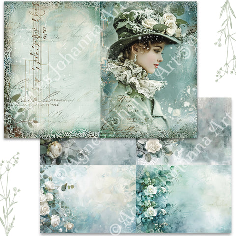 "Eukalyptus und Rosen"(Januar 2026) // AgnesJohanna Art // 7 Blatt Designpapier // doppelseitig bedruckt