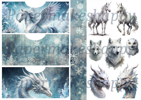 "Ice Fantasy" // Papermakeshappy // Ephemera set // 200 g/m²