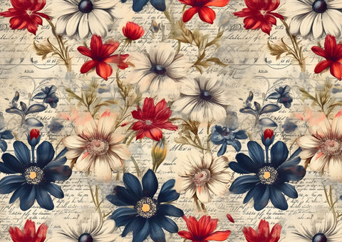 Design paper "Flowers &amp; Butterflies" red/blue // 12 pages // DIN A 4 // printed on both sides + 1 bonus page