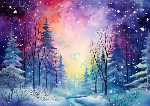 Designpapier "Fantasy Winter Woodland" // 12 Seiten // DIN A 4 // doppelseitig bedruckt