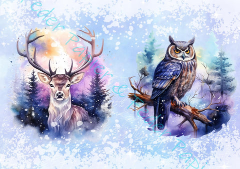 Designpapier "Fantasy Winter Woodland" // 12 Seiten // DIN A 4 // doppelseitig bedruckt