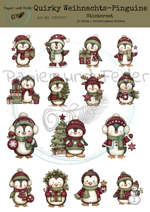 Stickerbogen "Quirky Weihnachts-Pinguine" // selbstklebend // verschiedene Größen