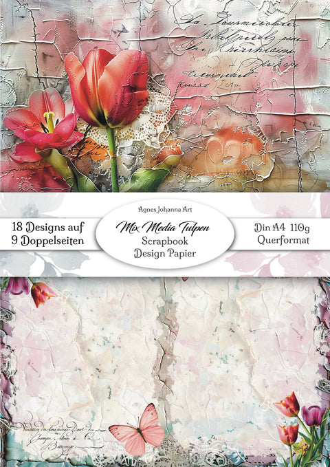 "Mix Media Tulips" // AgnesJohanna Art // 9 sheets of design paper // printed on both sides 