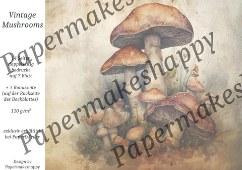 "Vintage Mushrooms" // Papermakeshappy // 7 Blatt Designpapier // doppelseitig bedruckt