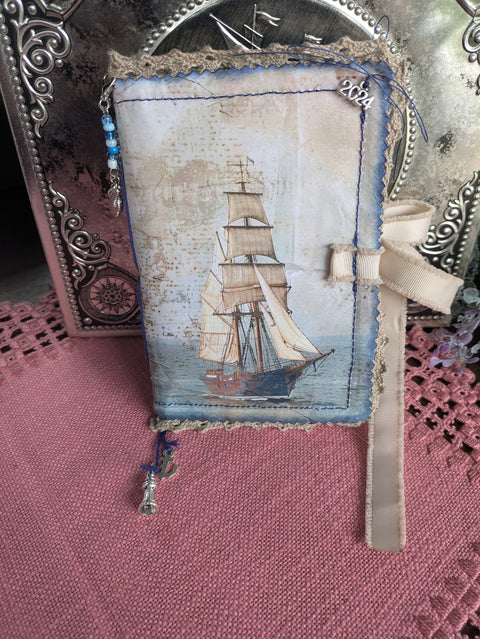 small journal "Sailing Ship" with lace cover // handmade by Beate