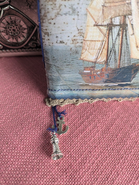 small journal "Sailing Ship" with lace cover // handmade by Beate