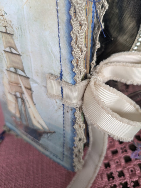 small journal "Sailing Ship" with lace cover // handmade by Beate