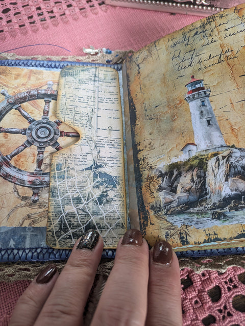 kleines Journal "Segelschiff" mit Spitzen-Cover // handgemacht von Beate