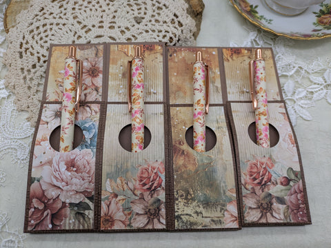 Kugelschreiber mit Motiv "beige / pink floral" // Papier & Feder