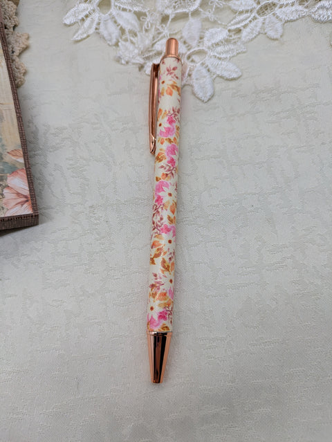 Kugelschreiber mit Motiv "beige / pink floral" // Papier & Feder