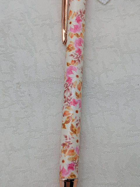 Kugelschreiber mit Motiv "beige / pink floral" // Papier & Feder
