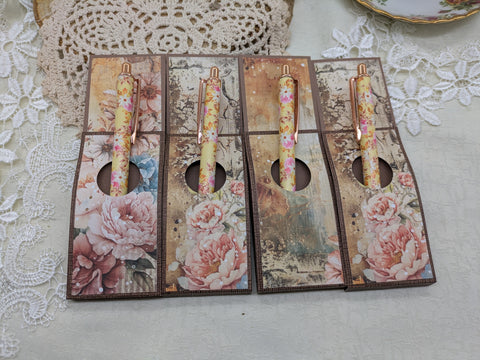 Kugelschreiber mit Motiv "gelb / pink floral" // Papier & Feder