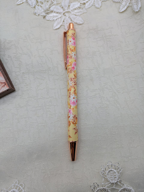 Kugelschreiber mit Motiv "gelb / pink floral" // Papier & Feder